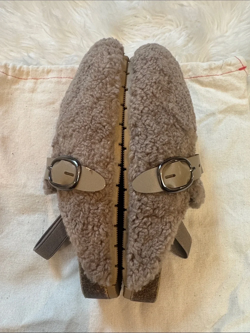 NWOT Size 30 IWAI Grey Fuzzy Slip-on Mules!